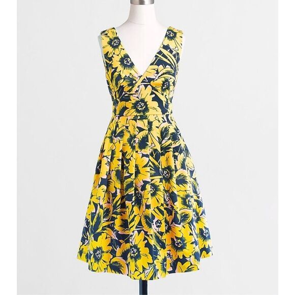 J.Crew floral pique yellow fit and flare sundress 2 petite - Picture 1 of 11